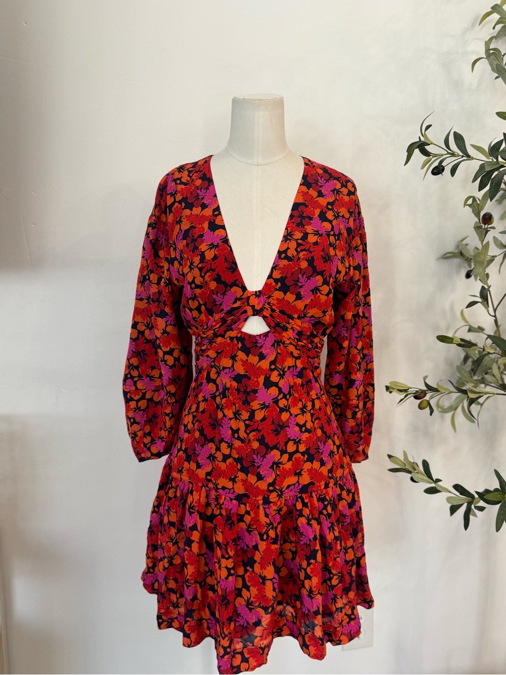 Derek Lam 10 Crosby Floral Cutout Mini Dress 0 Long Sleeve 100% Viscose